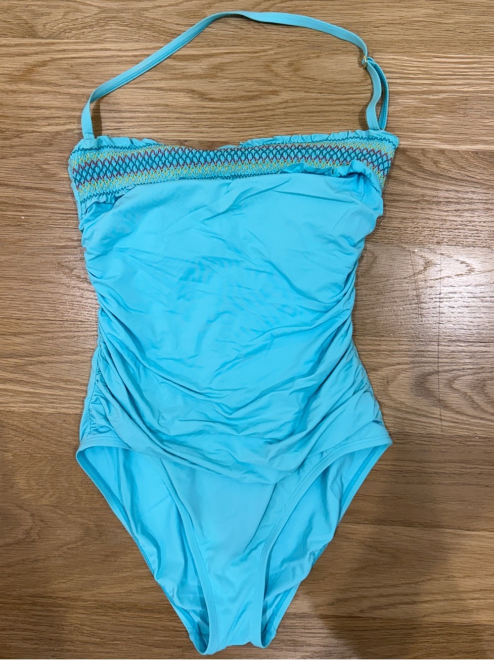 Bleu Rod Beattie Turquoise One-Piece Swimsuit with Smocked Trim